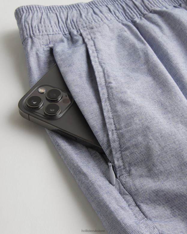 Bottoms Hollister Men Twill Micro-Stripe Jogger Shorts 5\\ 488201178 Blue Microstripe